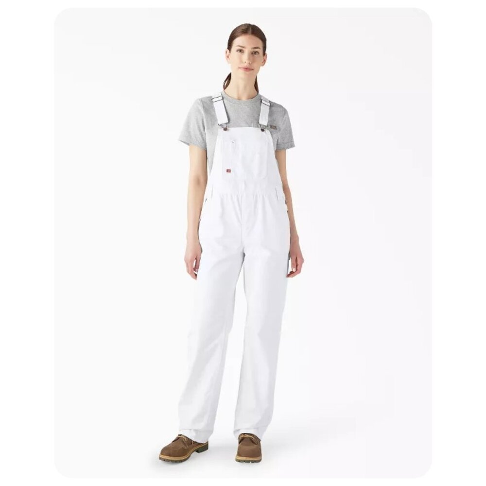 Dickies Women’s White Relaxed Fit Bib Overalls sz S